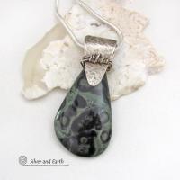 Sterling Silver Pendant Necklace with Kambaba Jasper Stone - Unique Gemstone & Sterling Silver Jewelry