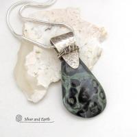 Sterling Silver Pendant Necklace with Kambaba Jasper Stone - Unique Gemstone & Sterling Silver Jewelry