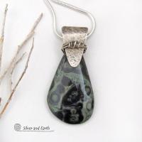 Sterling Silver Pendant Necklace with Kambaba Jasper Stone - Unique Gemstone & Sterling Silver Jewelry