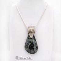 Sterling Silver Pendant Necklace with Kambaba Jasper Stone - Unique Gemstone & Sterling Silver Jewelry