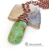 Kingman Turquoise Pendant with Textured Copper Chain - American Turquoise Jewelry