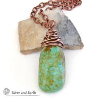 Kingman Turquoise Pendant with Textured Copper Chain - American Turquoise Jewelry