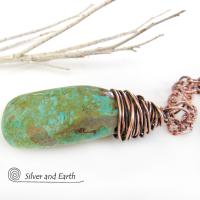 Kingman Turquoise Pendant with Textured Copper Chain - American Turquoise Jewelry