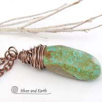 Kingman Turquoise Pendant with Textured Copper Chain - American Turquoise Jewelry