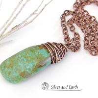 Kingman Turquoise Pendant with Textured Copper Chain - American Turquoise Jewelry
