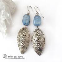 Blue Kyanite Sterling Silver Earrings with Rustic Earthy Organic Texture