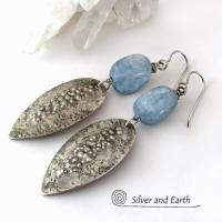Blue Kyanite Sterling Silver Earrings with Rustic Earthy Organic Texture