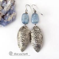 Blue Kyanite Sterling Silver Earrings with Rustic Earthy Organic Texture