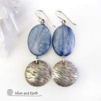 Blue Kyanite Earrings with Sterling Silver Dangles - Natural Gemstone Jewelry