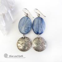 Blue Kyanite Earrings with Sterling Silver Dangles - Natural Gemstone Jewelry