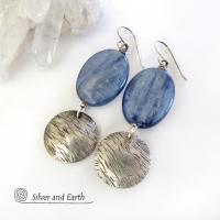 Blue Kyanite Earrings with Sterling Silver Dangles - Natural Gemstone Jewelry