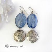 Blue Kyanite Earrings with Sterling Silver Dangles - Natural Gemstone Jewelry