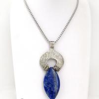 Sterling Silver Pendant Necklace with Natural Blue Lapis Lazuli Gemstone 