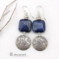 Sterling Silver and Blue Lapis Gemstone Earrings - Genuine Lapis Lazuli Sterling Silver Jewelry