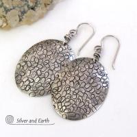 Sterling Silver Earrings with Hand Stamped Texture - Modern Contemporary Silver Jewelry