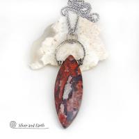 Large Brecciated Red Jasper Stone Necklace with Sterling Silver 