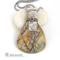 Large Picasso Jasper Sterling Silver Statement Necklace - One of Kind Natural Stone Jewelry