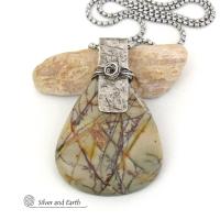 Large Picasso Jasper Sterling Silver Statement Necklace - One of Kind Natural Stone Jewelry