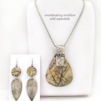 Long Textured Sterling Silver Dangle Earrings with Natural Picasso Jasper Stones with Matching Necklace
