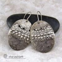 Large Sterling Silver Earrings with Rustic Hammered Texture - Modern Edgy Organic Earthy Silver Jewelry