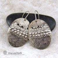 Large Sterling Silver Earrings with Unique Texture - Organic Earthy Silver Jewelry