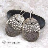 Large Sterling Silver Earrings with Rustic Hammered Texture - Modern Edgy Organic Earthy Silver Jewelry
