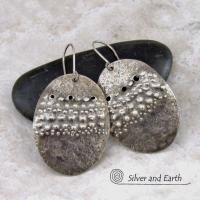 Large Sterling Silver Earrings with Rustic Hammered Texture - Modern Edgy Organic Earthy Silver Jewelry
