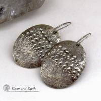 Large Sterling Silver Earrings with Rustic Hammered Texture - Modern Edgy Organic Earthy Silver Jewelry