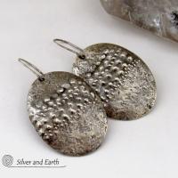 Large Sterling Silver Earrings with Rustic Hammered Texture - Modern Edgy Organic Earthy Silver Jewelry