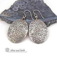 Large Oval Sterling Silver Earrings with Hand Stamped Texture - Modern Contemporary Jewelry