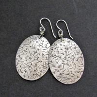 Big Sterling Silver Dangle Earrings with Stamped Texture - Modern Silver Jewelry