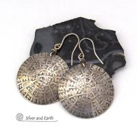 Big Bold Sterling Silver Earrings with Hand Stamped Texture - Artisan Handcrafted Modern Silver Jewelry