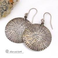 Big Bold Sterling Silver Earrings with Hand Stamped Texture - Artisan Handcrafted Modern Silver Jewelry