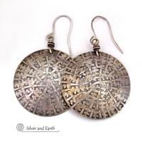 Big Bold Sterling Silver Earrings with Hand Stamped Texture - Artisan Handcrafted Modern Silver Jewelry