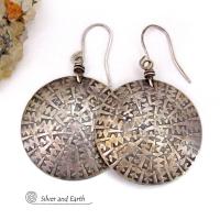 Big Bold Sterling Silver Earrings with Hand Stamped Texture - Artisan Handcrafted Modern Silver Jewelry