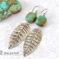 Sterling Silver Feather Earrings with Turquoise - Modern Southwestern Jewelry