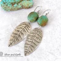 Sterling Silver Feather Earrings with Turquoise - Modern Southwestern Jewelry