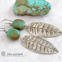 Sterling Silver Feather Earrings with Turquoise - Modern Southwestern Jewelry