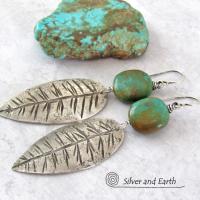 Sterling Silver Feather Earrings with Turquoise - Modern Southwestern Jewelry