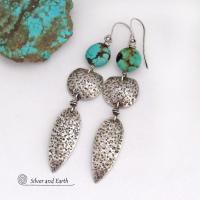 Long Sterling Silver Dangle Earrings with Natural Turquoise Stones - Bold Statement Jewelry