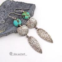 Long Sterling Silver Dangle Earrings with Natural Turquoise Stones - Bold Statement Jewelry