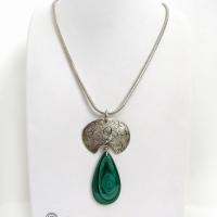 Green Malachite Gemstone Sterling Silver Necklace - Unique One of a Kind Modern Natural Stone Jewelry