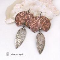 Mixed Metal Sterling Silver & Copper Earrings - Contemporary Modern Jewelry