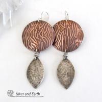 Sterling Silver & Copper Mixed Metal Earrings - Contemporary Modern Jewelry