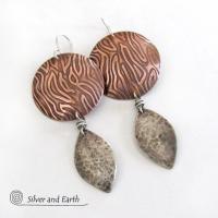 Sterling Silver & Copper Mixed Metal Earrings - Contemporary Modern Jewelry