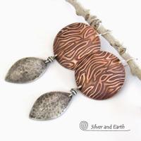 Sterling Silver & Copper Mixed Metal Earrings - Contemporary Modern Jewelry