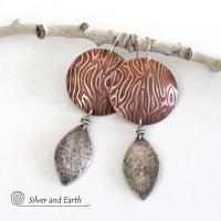 Sterling Silver & Copper Mixed Metal Earrings - Contemporary Modern Jewelry