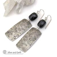 Sterling Silver and Black Onyx Gemstone Earrings - Classic Modern Sterling Silver Jewelry