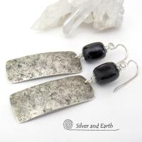 Sterling Silver and Black Onyx Gemstone Earrings - Classic Modern Sterling Silver Jewelry