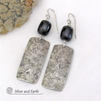 Sterling Silver and Black Onyx Gemstone Earrings - Classic Modern Sterling Silver Jewelry